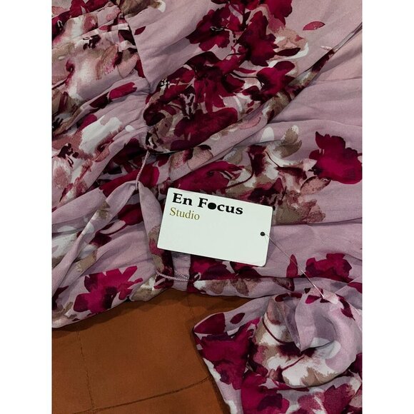 NWT En Focus Studio Pink & Burgundy Floral Wrap V Neck Women's Midi Dress Size 6 - Picture 5 of 7